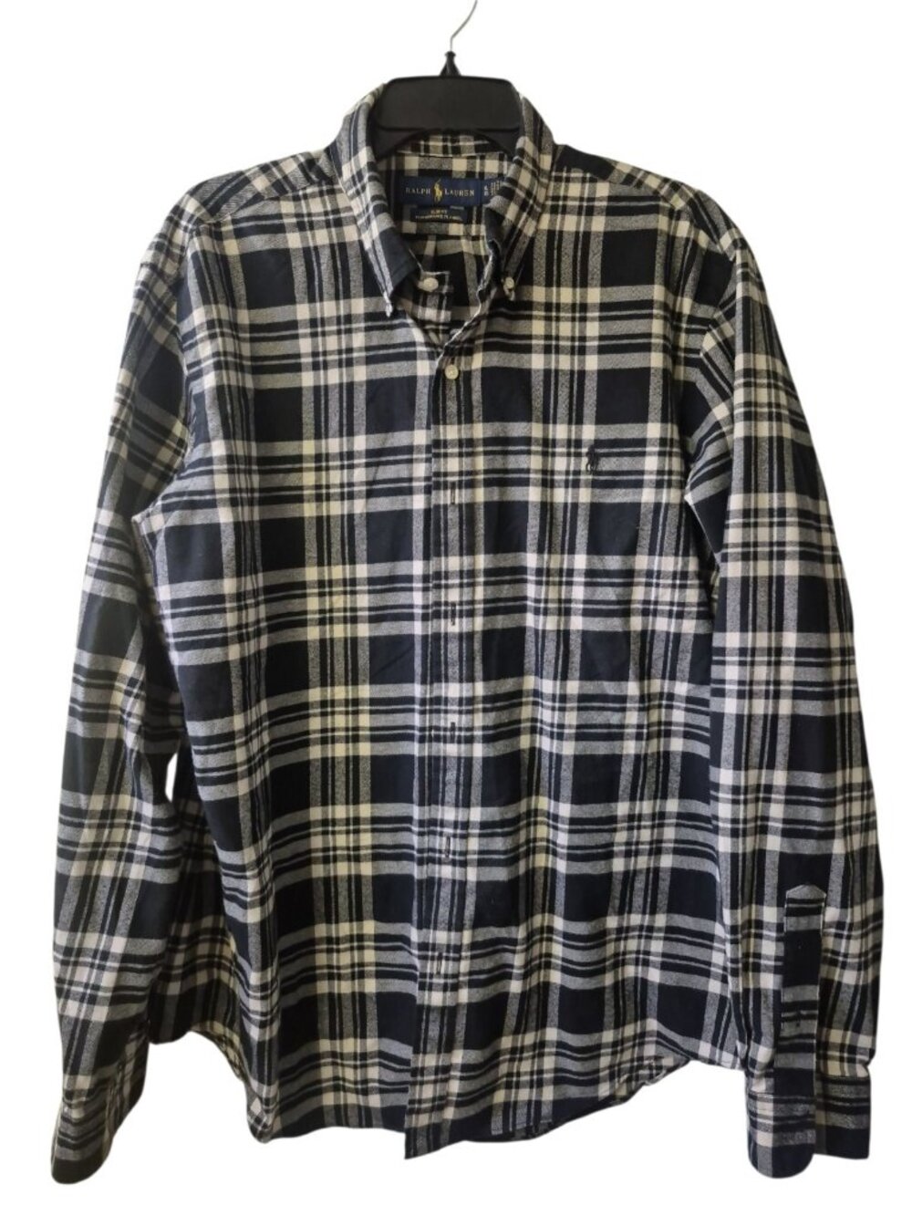 Polo Ralph Lauren Men’s Black White Plaid Long Sleeve Button Down Shirt Size XL
